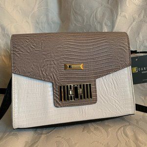 Beautiful Joanel White/Taupe Vegan Leather Embossed Handbag